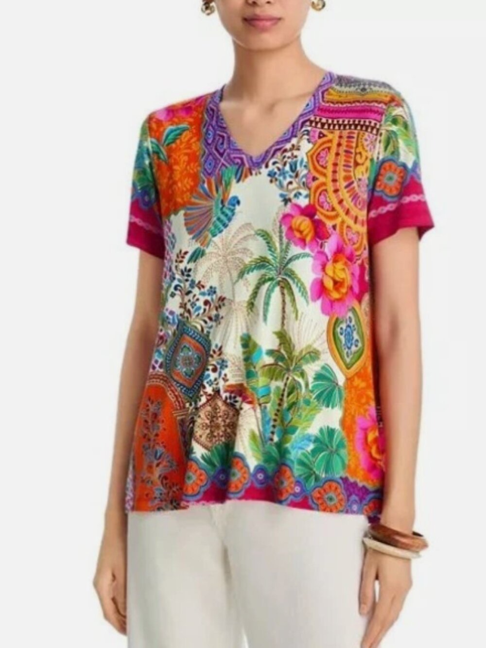 New NWT sz L Johnny Was Janie Favorite Avelar Short Sleeve V Neck Tee Top